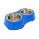 COMEDOURO DUPLO INOX/PLÁSTICO AZUL