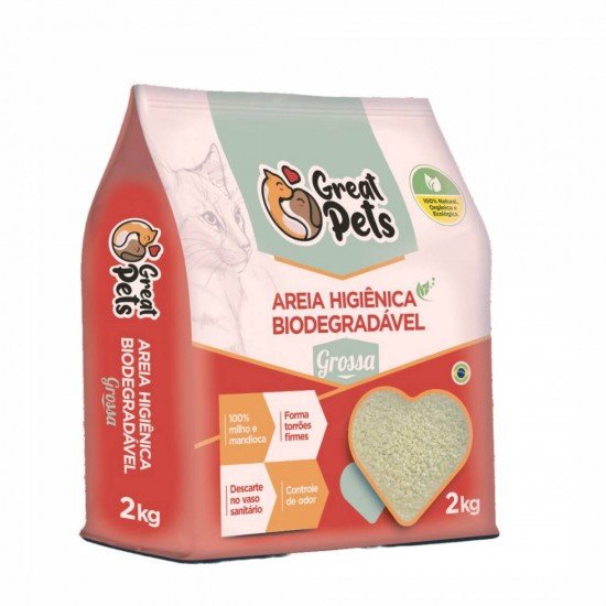 Areia Higiênica Great Pets Biodegradável Grossa para Gatos