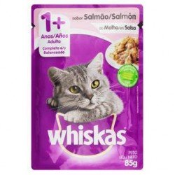 RAÇÃO ÚMIDA WHISKAS SACHÊ PARA GATOS ADULTOS SABOR SALMÃO AO MOLHO - 85G