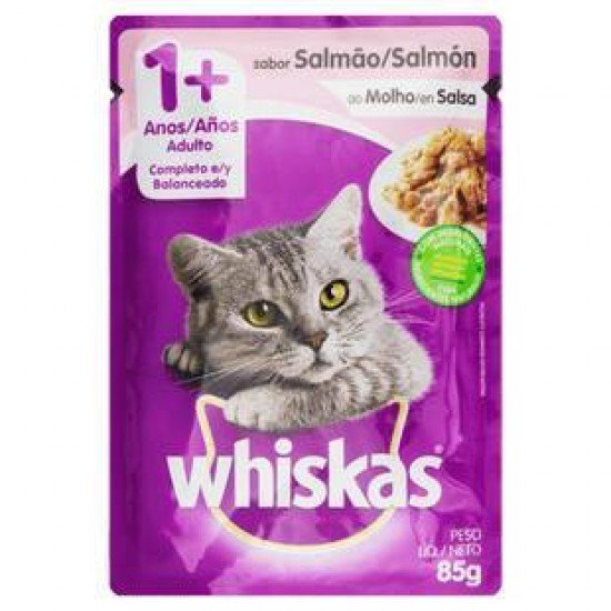 RAÇÃO ÚMIDA WHISKAS SACHÊ PARA GATOS ADULTOS SABOR SALMÃO AO MOLHO - 85G