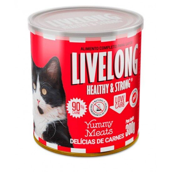 LATA LIVELONG PARA GATO DELICIAS DE CARNES 300G