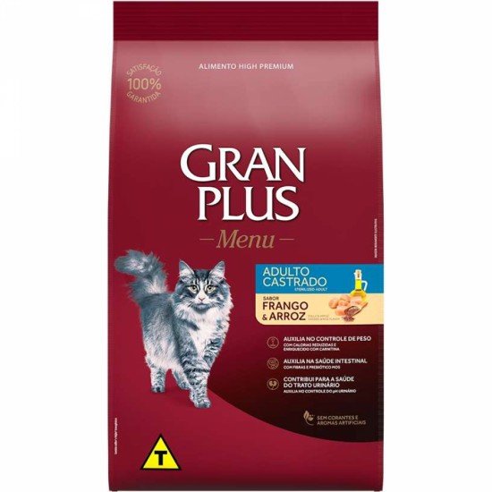 Ração GranPlus Frango e Arroz para Gatos Castrados Adultos 3kg