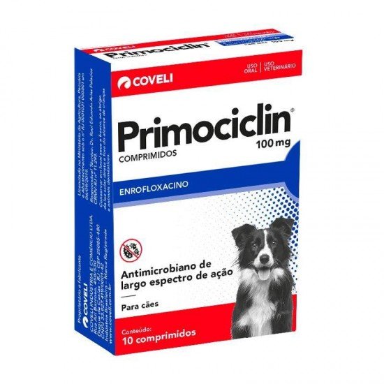 ANTIMICROBIANO COVELI PRIMOCICLIN PARA CÃES 100MG