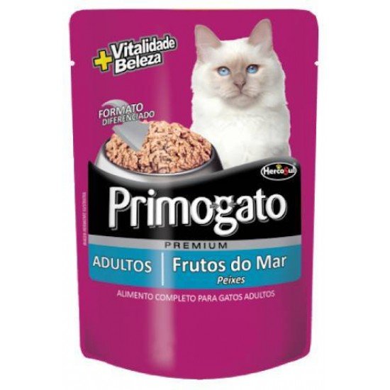RAÇÃO ÚMIDA PRIMOGATO SACHÊ SABOR FRUTOS DO MAR PARA GATOS ADULTOS - 85G