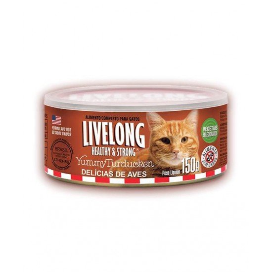ALIMENTO ÚMIDO PARA GATOS AVES LIVELONG 150G