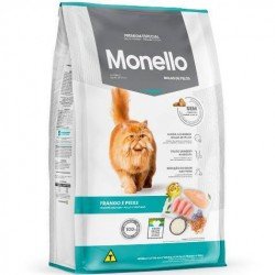RAÇÃO MONELLO BOLAS DE PELO GATOS ADULTOS FRANGO E PEIXE