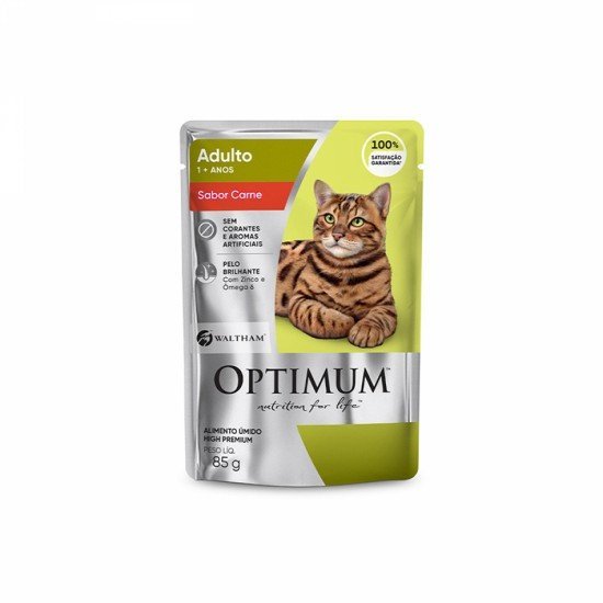 Ração Úmida Optimum Sachê para Gatos Adulto Sabor Carne 85 g