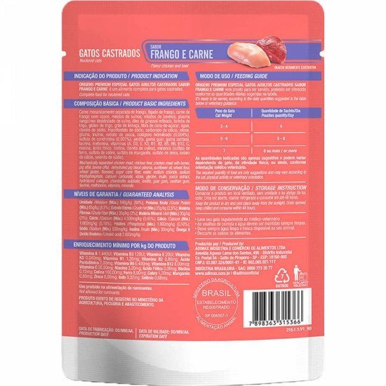 Ração Úmida Origens Frango e Carne para Gatos Castrados
