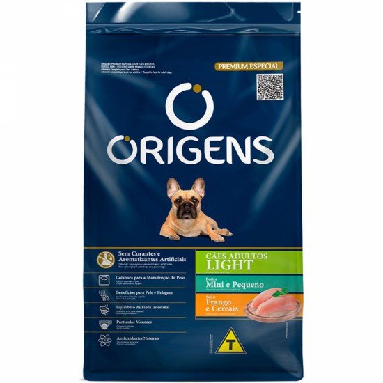 Ração Seca Origens Light Frango e Cereais para Cães Adultos Porte Mini e Pequeno