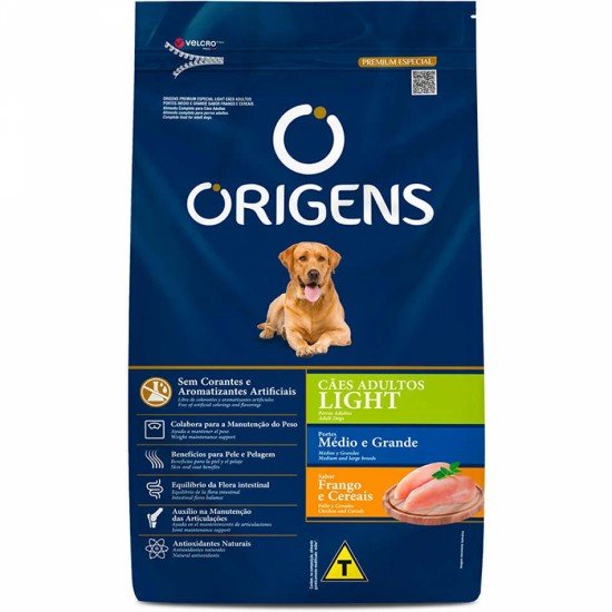 Ração Seca Origens Ligth Frango e Cereais para Cães de Porte Médio e Grande