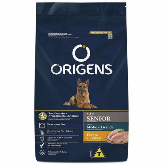 Ração Origens Cães Sênior Médio e Grande Frango e Cereais