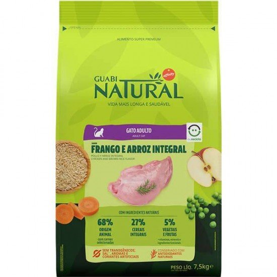 RAÇÃO GUABI NATURAL PARA GATOS ADULTOS SABOR FRANGO & ARROZ INTEGRAL 1,5