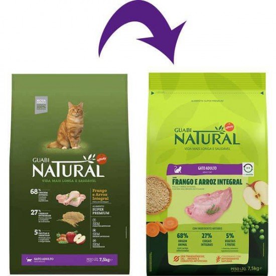 RAÇÃO GUABI NATURAL PARA GATOS ADULTOS SABOR FRANGO & ARROZ INTEGRAL 1,5