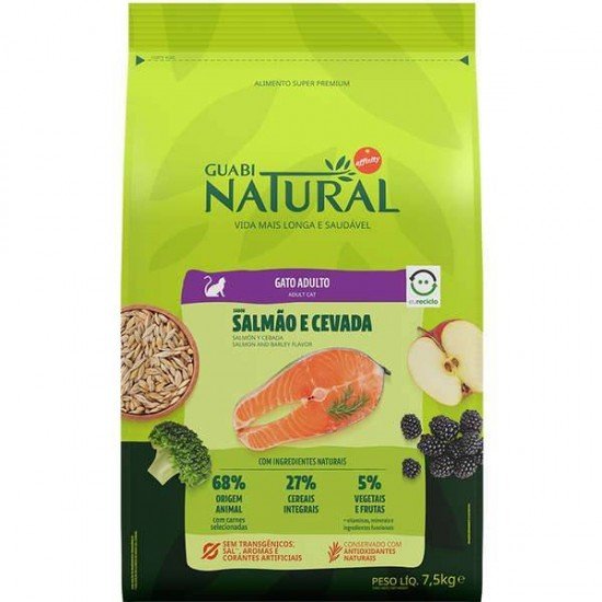 RAÇÃO GUABI NATURAL PARA GATOS ADULTOS SABOR SALMÃO & CEVADA