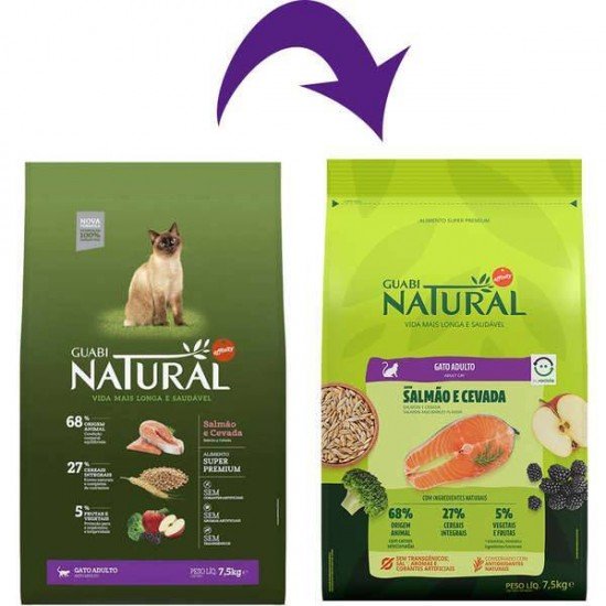 RAÇÃO GUABI NATURAL PARA GATOS ADULTOS SABOR SALMÃO & CEVADA