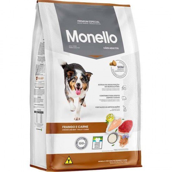 RAÇÃO SECA MONELLO FRANGO E CARNE PARA CÃES ADULTOS