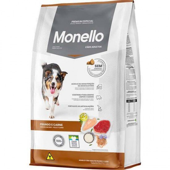 RAÇÃO SECA MONELLO FRANGO E CARNE PARA CÃES ADULTOS