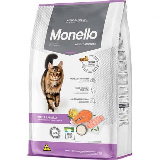 RAÇÃO SECA MONELLO PERU E SALMÃO PARA GATOS ADULTOS CASTRADOS