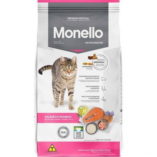 RAÇÃO SECA MONELLO SALMÃO E FRANGO PARA GATOS ADULTOS