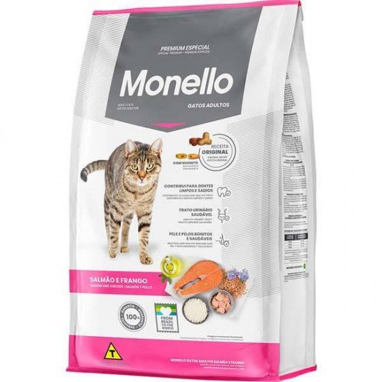 RAÇÃO SECA MONELLO SALMÃO E FRANGO PARA GATOS ADULTOS