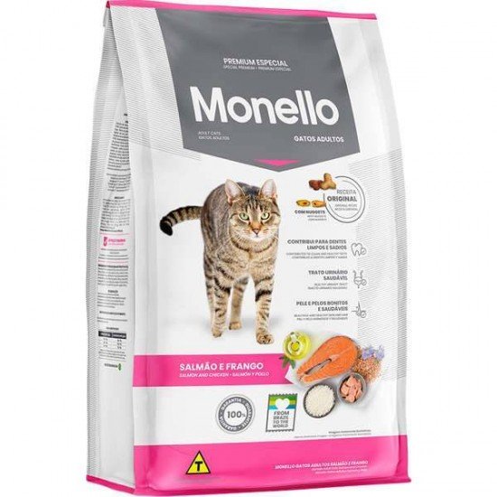 RAÇÃO SECA MONELLO SALMÃO E FRANGO PARA GATOS ADULTOS