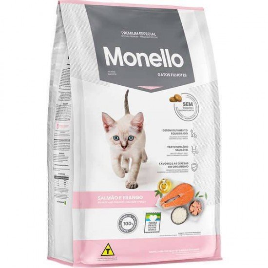 RAÇÃO SECA MONELLO SALMÃO E FRANGO PARA GATOS FILHOTES