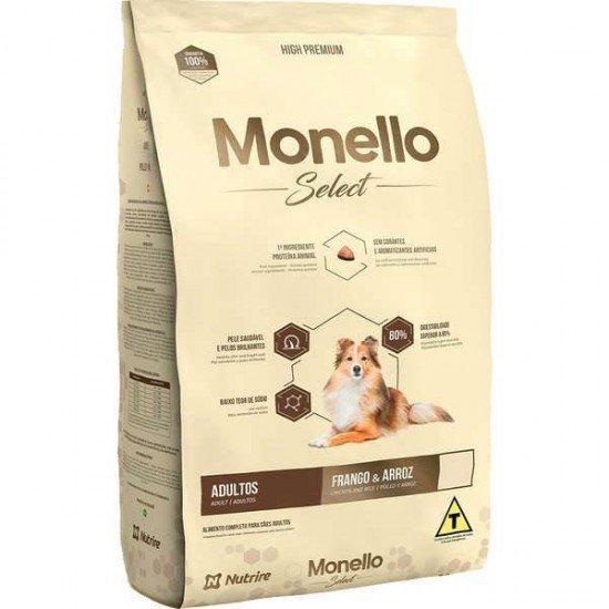 RAÇÃO SECA NUTRIRE MONELLO SELECT FRANGO & ARROZ PARA CÃES ADULTOS