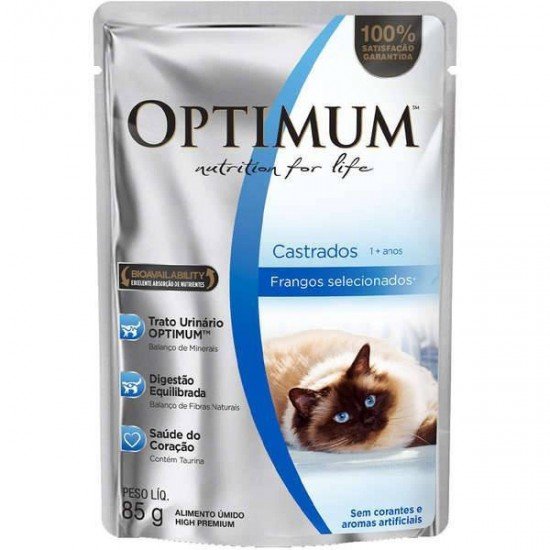 RAÇÃO UMIDA OPTIMUM SACHÊ PARA GATOS CASTRADOS SABOR FRANGO - 85G