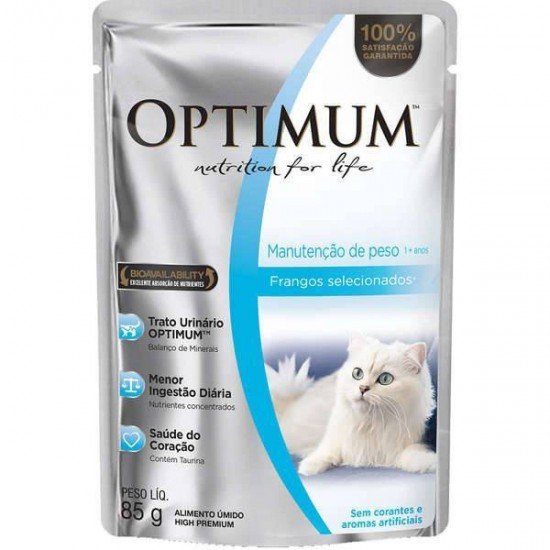 RAÇÃO UMIDA OPTIMUM SACHÊ PARA GATOS ADULTOS MANUTENÇÃO DE PESO SABOR FRANGO - 85G