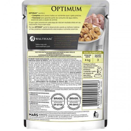RAÇÃO UMIDA OPTIMUM SACHÊ PARA GATOS ADULTOS SABOR FRANGO - 85G
