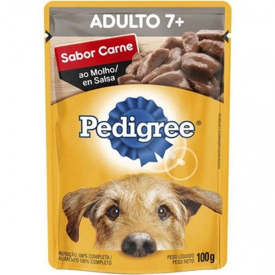 RAÇÃO ÚMIDA PEDIGREE SACHÊ CARNE AO MOLHO PARA CÃES SÊNIOR 7 + ANOS 100G