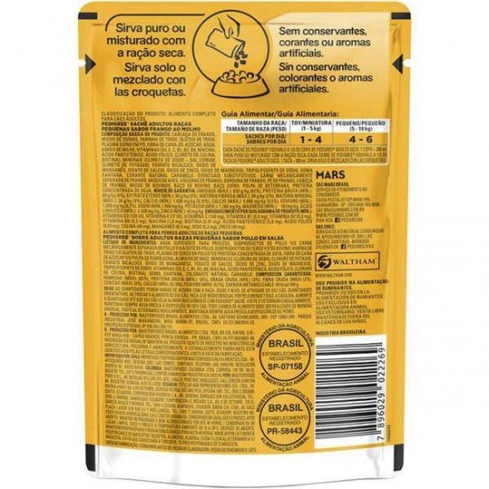 RAÇÃO ÚMIDA PEDIGREE SACHÊ FRANGO AO MOLHO PARA CÃES ADULTOS DE RAÇAS PEQUENAS 100G