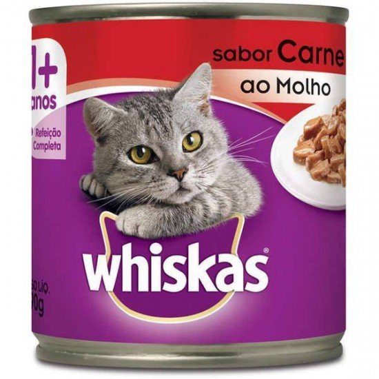 RAÇÃO ÚMIDA WHISKAS LATA CARNE AO MOLHO PARA GATOS ADULTOS - 290 G