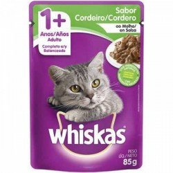 RAÇÃO ÚMIDA WHISKAS SACHÊ PARA GATOS ADULTOS SABOR CORDEIRO AO MOLHO - 85G