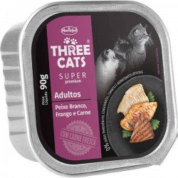 RAÇÃO ÚMIDA THREE CATS SUPER PREMIUM PATÊ PEIXE BRANCO, FRANGO E CARNE PARA GATOS ADULTOS RAÇÃO ÚMIDA THREE CATS SUPER PREMIUM PATÊ PEIXE BRANCO, FRANGO E CARNE PARA GATOS ADULTOS