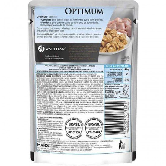 RAÇÃO UMIDA OPTIMUM SACHÊ PARA GATOS ADULTOS MANUTENÇÃO DE PESO SABOR FRANGO - 85G