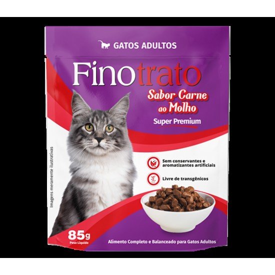 Ração Úmida Finotrato Super Premium Sachê Sabor Carne ao Molho para Gatos Adultos - 85g