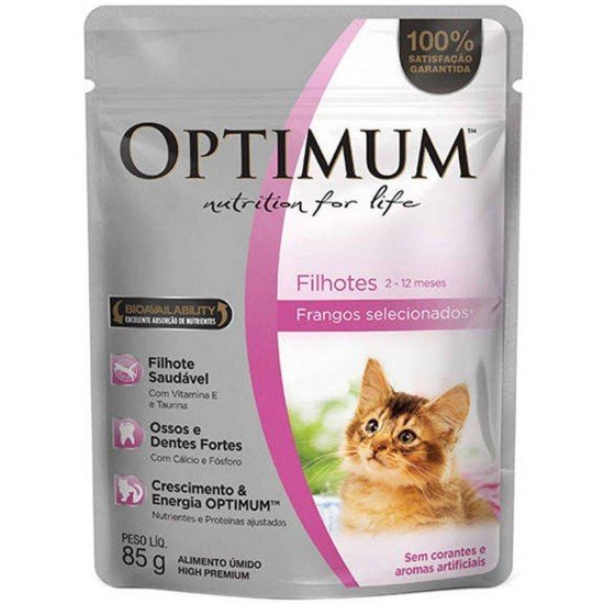 RAÇÃO UMIDA OPTIMUM SACHÊ PARA GATOS FILHOTES SABOR FRANGO - 85G