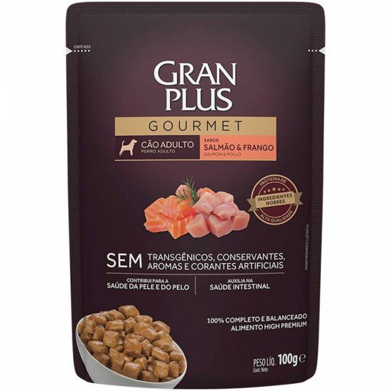 Ração Úmida GranPlus Gourmet Sachê Salmão & Frango para Cães Adultos