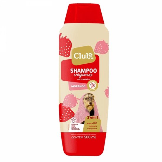 Shampoo Vegano Morango 3x1 500ml Club Pet