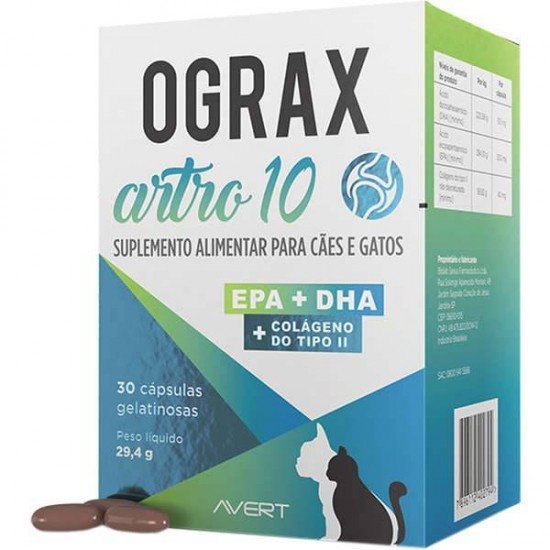 SUPLEMENTO ALIMENTAR AVERT OGRAX ARTRO 10 PARA CÃES E GATOS