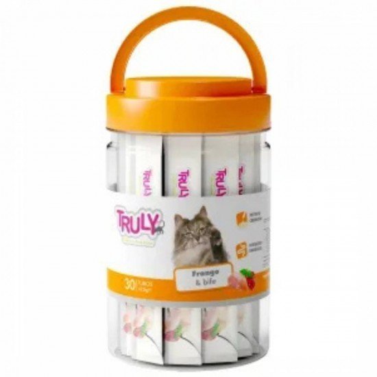 Petisco para gato Truly creamy frango e bife pote com 30 tubos 14gx30 420g