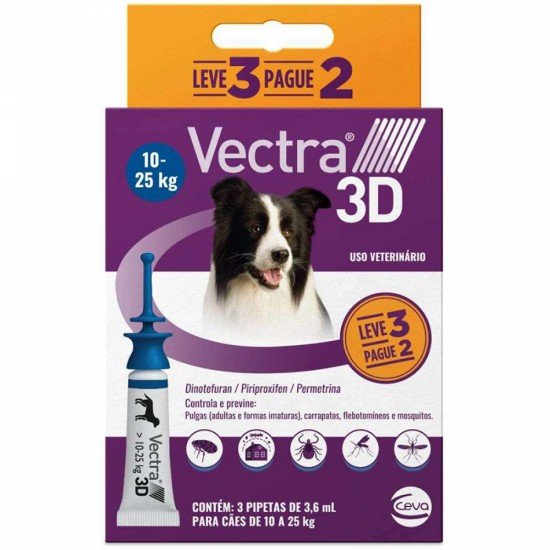 Antipulgas e Carrapatos Ceva Vectra 3D 3,6 mL para Cães de 10 a 25 Kg