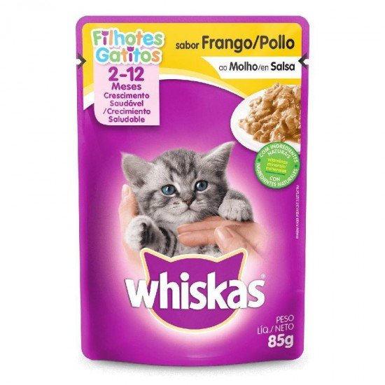RAÇÃO ÚMIDA WHISKAS SACHÊ PARA GATOS FILHOTES SABOR FRANGO AO MOLHO - 85G