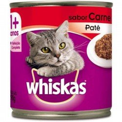 RAÇÃO ÚMIDA WHISKAS LATA PATÊ DE CARNE PARA GATOS ADULTOS 290G